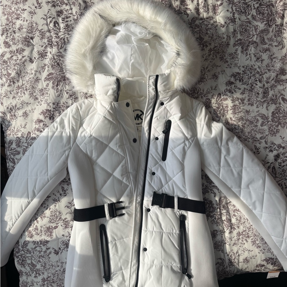 Michael Kors White white coat with Faux Fur Hood